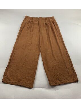A New Day Clay Brown Crinkle High Rise Wide Leg Summer Trouser Pant 16